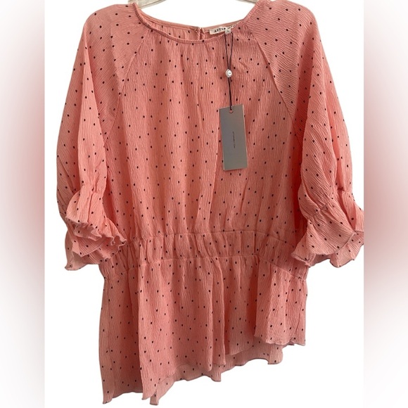 After Market Tops - After Market Cottagecore Polka Dot Peplum Blouse Peach Balloon Sleeve